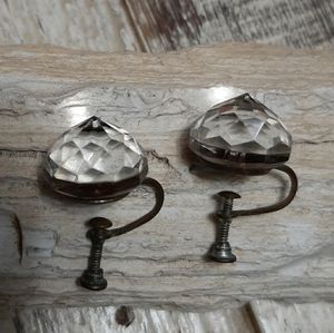 Vintage Cut Crystal Screw Back Earrings